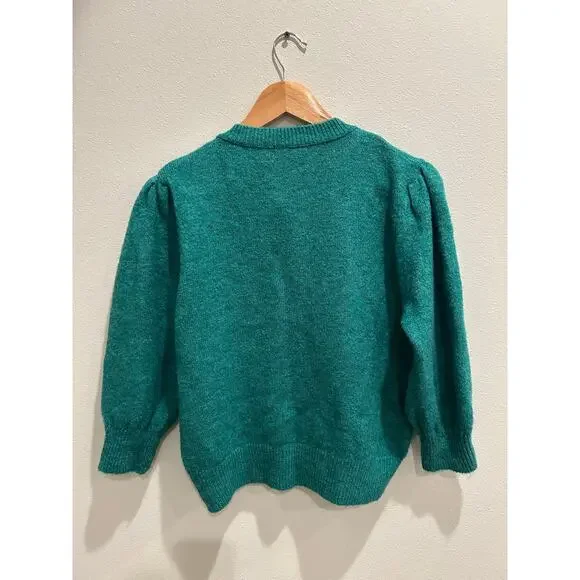 ZARA button up puff sleeve cropped cardigan sweater crew neck M, L, XL - Picture 4 of 5